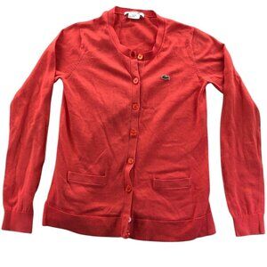 Lacoste Womens Red Button-Up Cardigan Sweater Size 36 Cotton Blend Long Sleeve